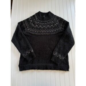 Massini Womens XL Eyelash Sweater Fair Isle Nordic Metallic Black